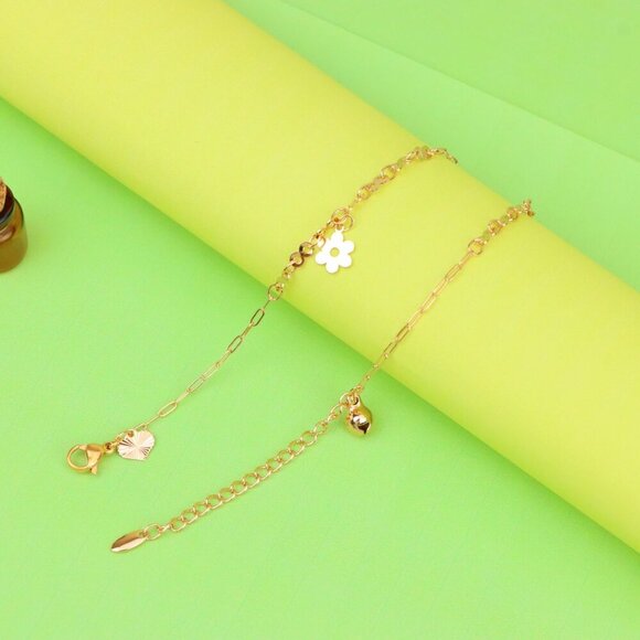 "Rose Gold Anklet with Cross & Flower Charms, XPAL1164 - Picture 5 of 12